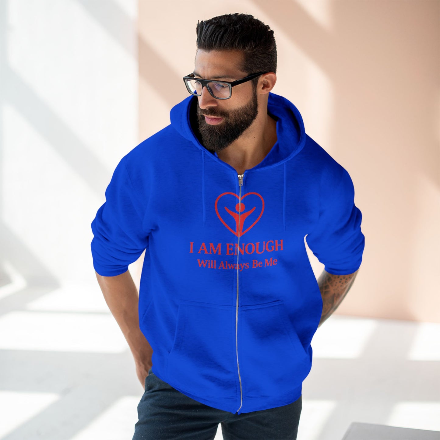 'I Am Enough.' Brand Logo and Icon Unisex Zip Hoodie