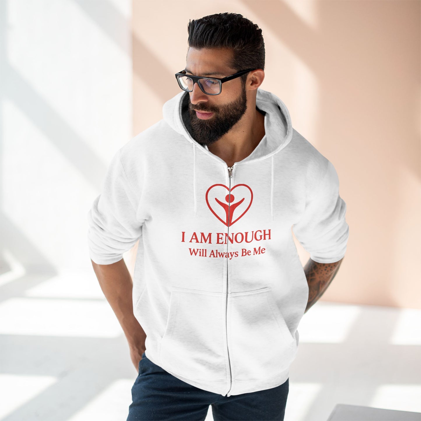 'I Am Enough.' Brand Logo and Icon Unisex Zip Hoodie
