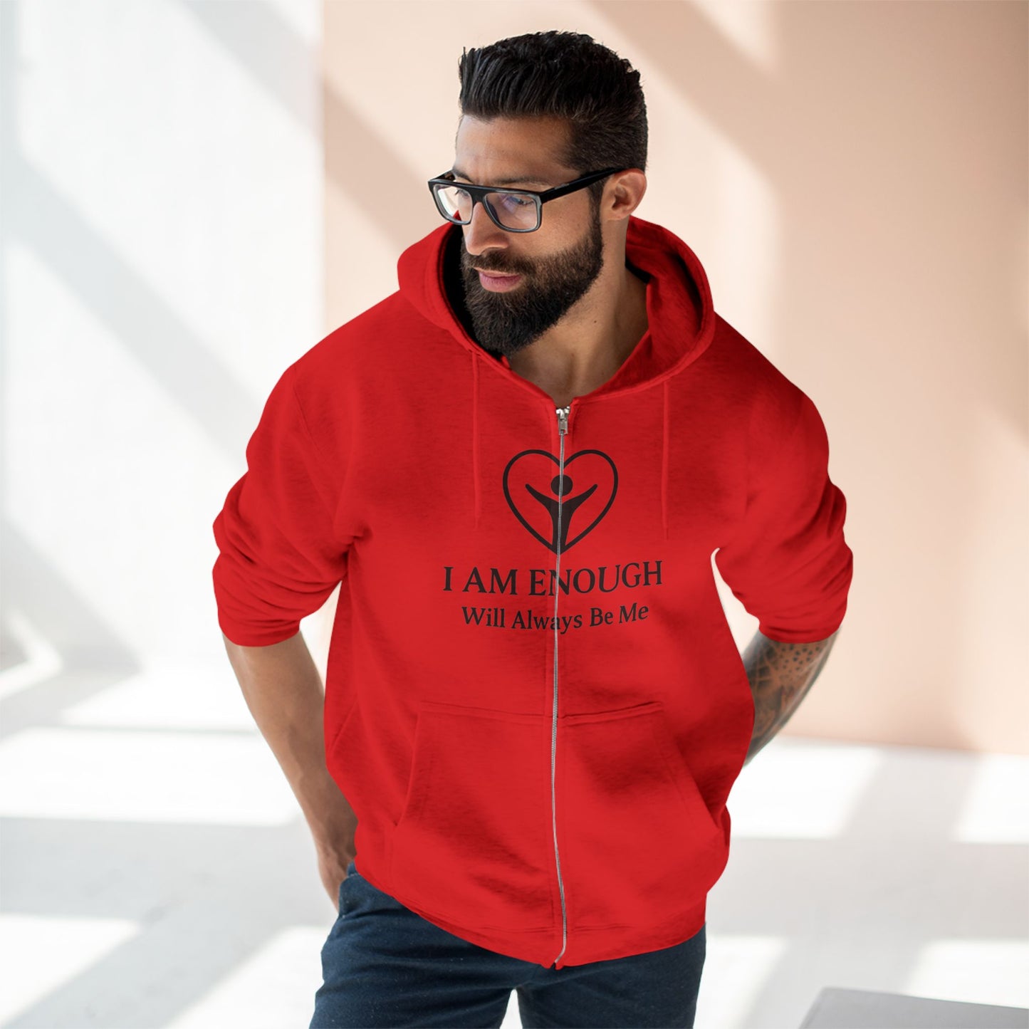 'I Am Enough.' Brand Logo and Icon Unisex Zip Hoodie