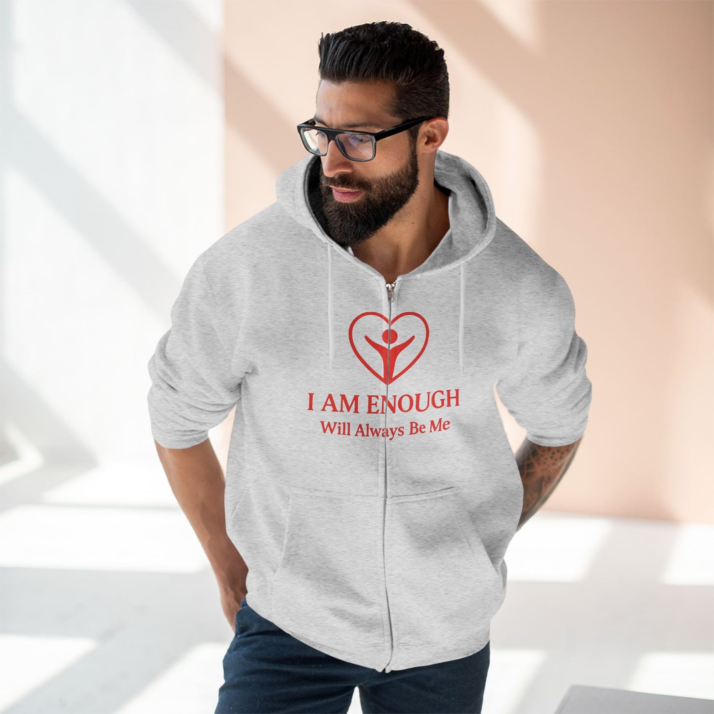 'I Am Enough.' Brand Logo and Icon Unisex Zip Hoodie
