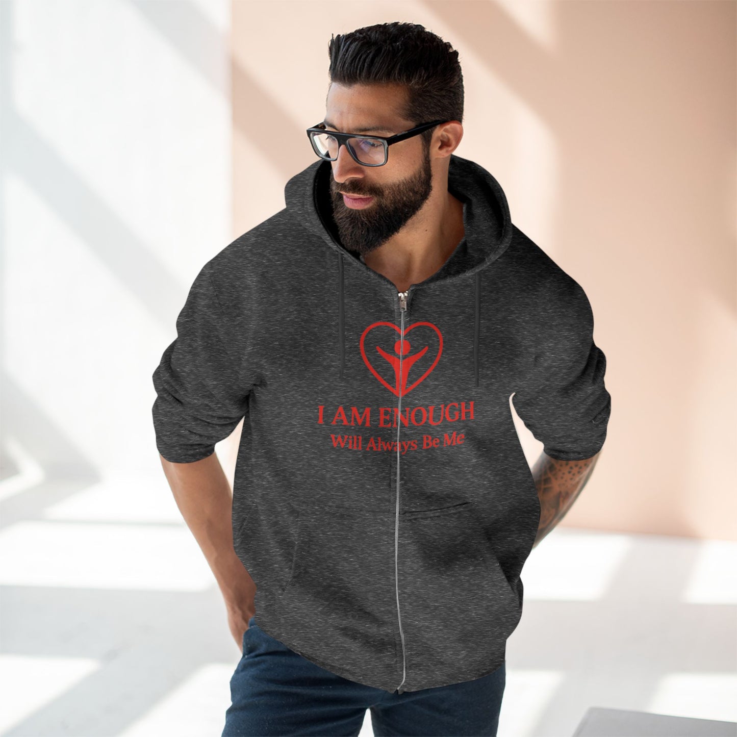'I Am Enough.' Brand Logo and Icon Unisex Zip Hoodie