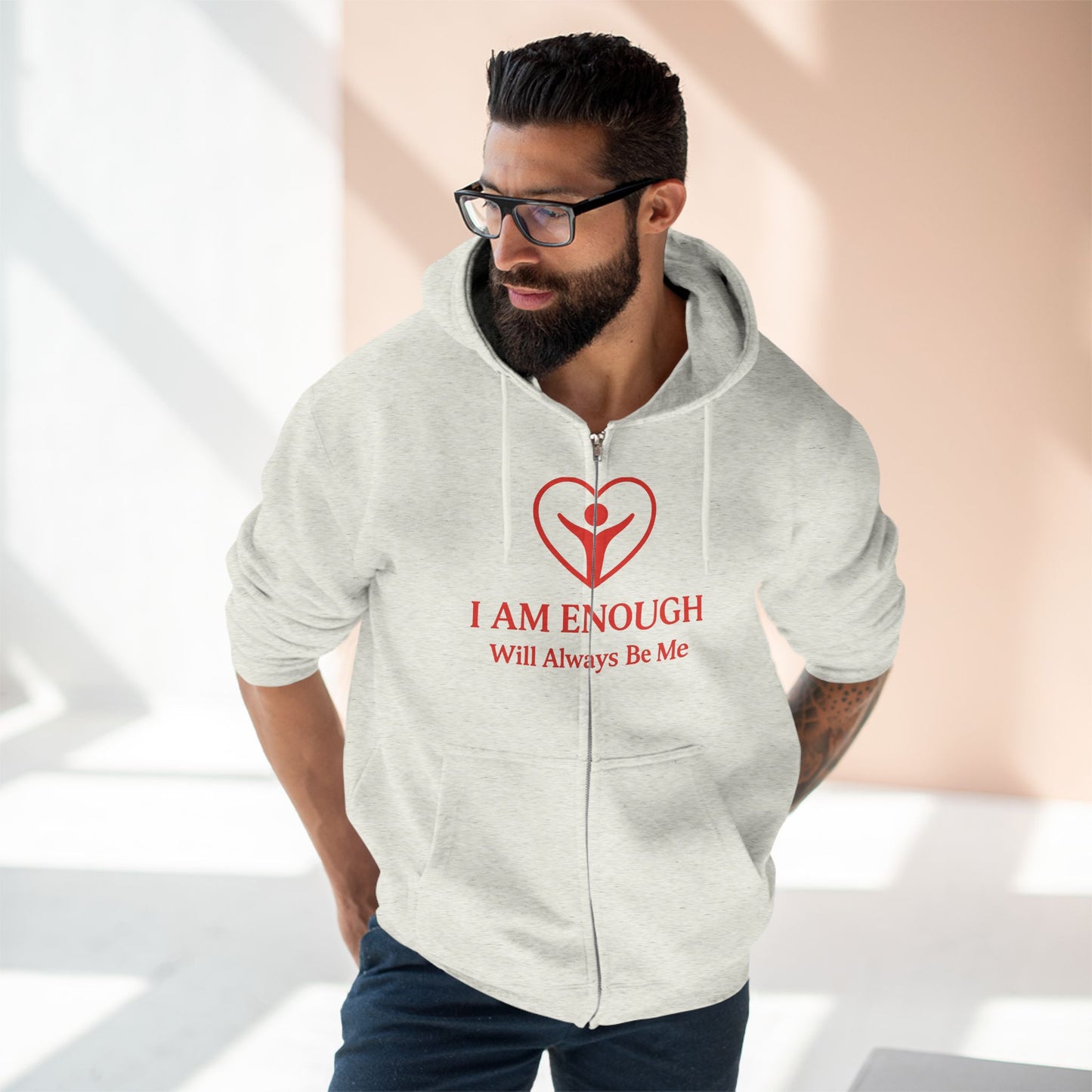 'I Am Enough.' Brand Logo and Icon Unisex Zip Hoodie